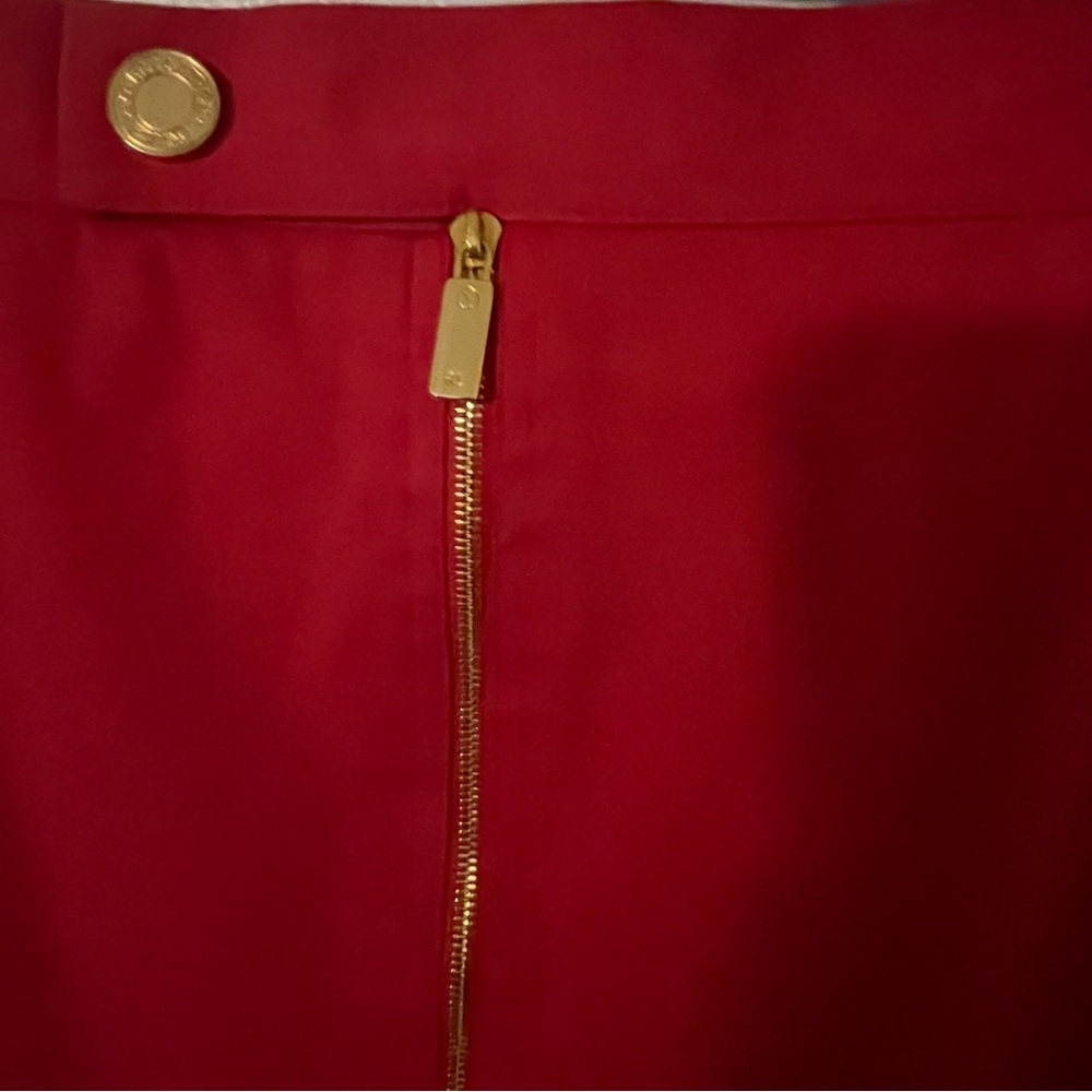 Ralph Lauren Red Pencil Skirt Front Gold Zip Detail Womens Vintage - Size 6 - Picture 2 of 5